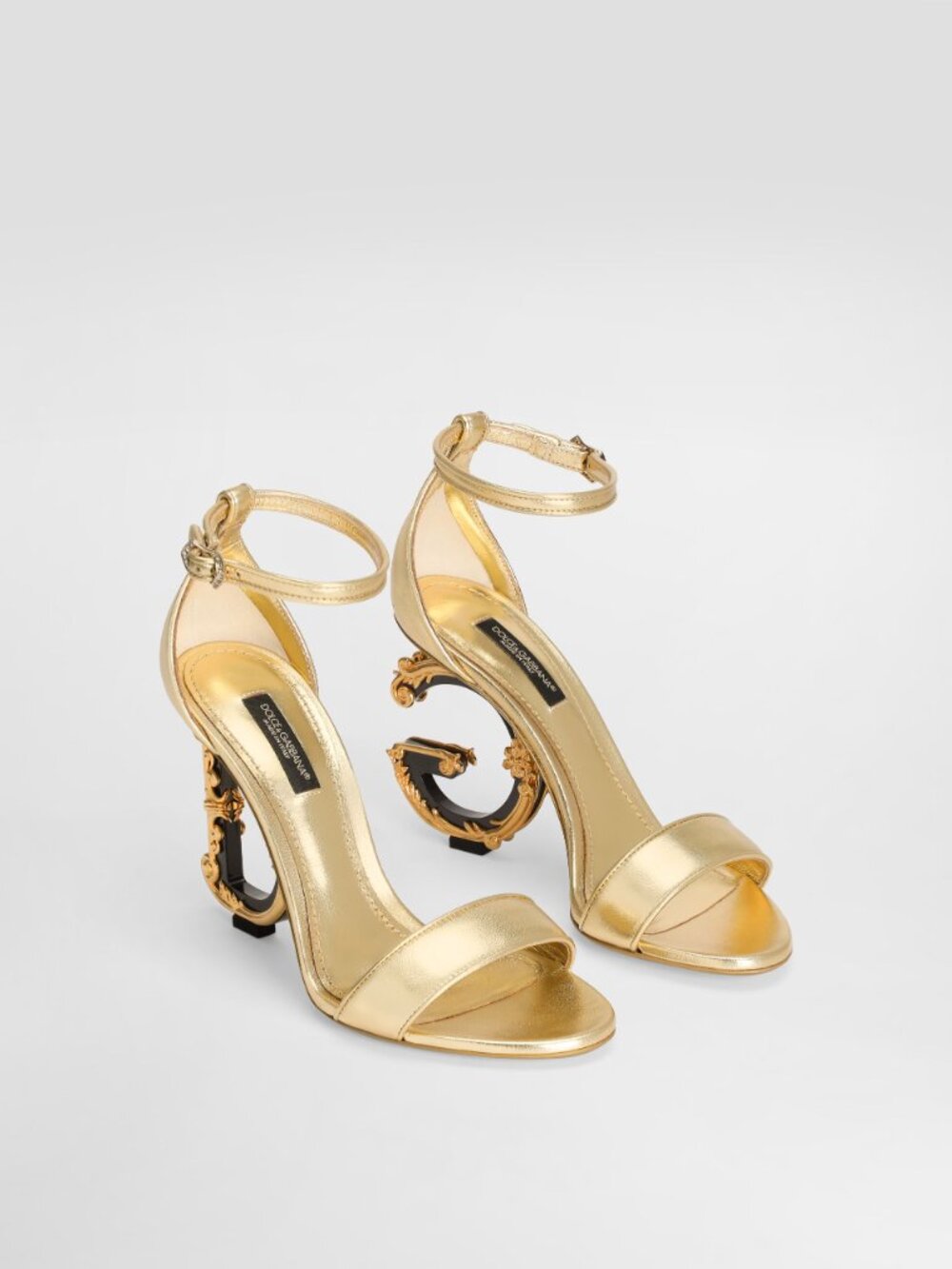 Dolce & Gabbana Nappa Mordore Sandals with Baroque DG Heel 38